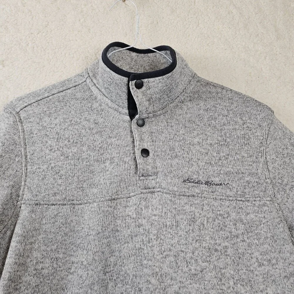 Eddie Bauer Pullover Mens Medium Radiator Fleece Mock Sweater Gray Snap Outdoors